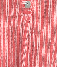 Ruby Rd. Crinkle Knit Stripe V-Neck Long Roll-Tab Sleeve Henley Top