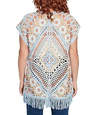 Ruby Rd. Crochet Geometric Cap Sleeve Open-Front Cardigan