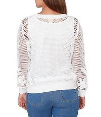Ruby Rd. Crocheted Overlay Inner Tank Scoop Neck Long Sleeve Sweater