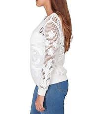 Ruby Rd. Crocheted Overlay Inner Tank Scoop Neck Long Sleeve Sweater