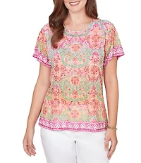 Ruby Rd. Damask Floral Scoop Neck Short Sleeve Knit Tee Top