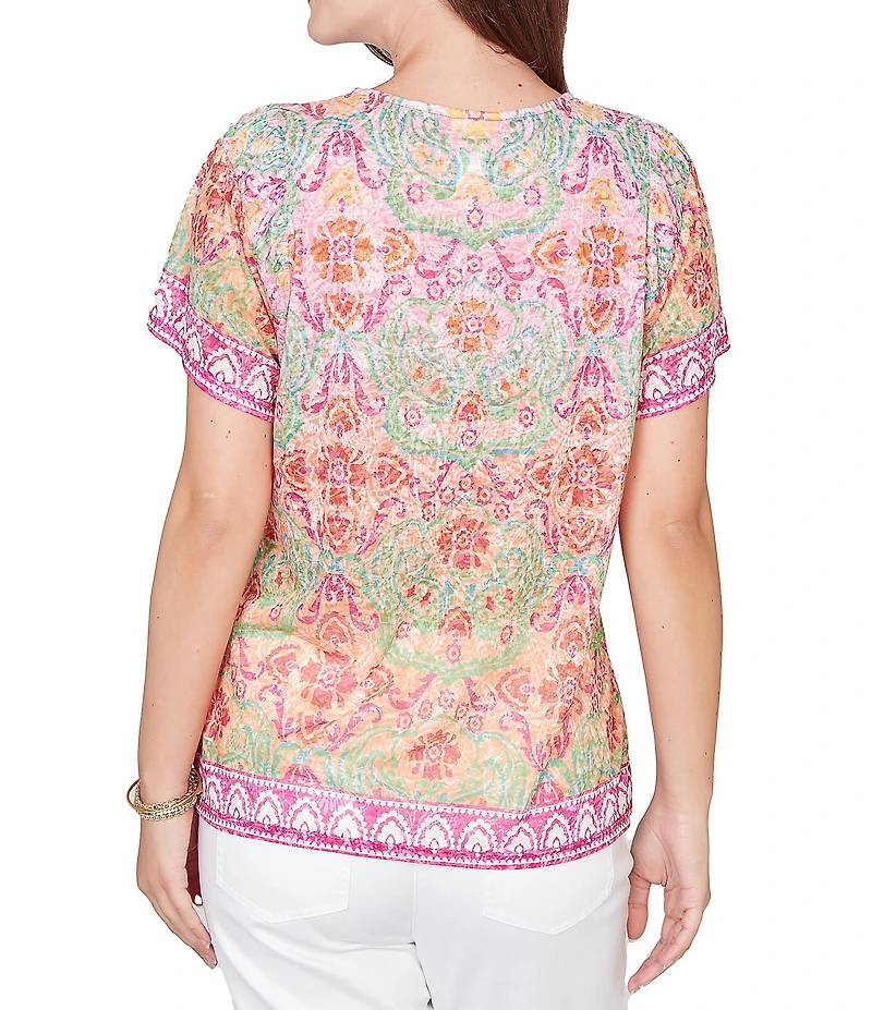 Ruby Rd. Damask Floral Scoop Neck Short Sleeve Knit Tee Top