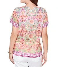 Ruby Rd. Damask Floral Scoop Neck Short Sleeve Knit Tee Top