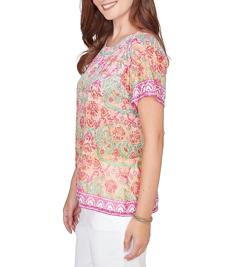 Ruby Rd. Damask Floral Scoop Neck Short Sleeve Knit Tee Top