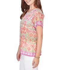 Ruby Rd. Damask Floral Scoop Neck Short Sleeve Knit Tee Top