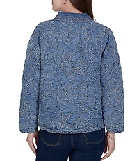 Ruby Rd. Denim Floral Stritch Point Collar Long Sleeve Button Front Jacket