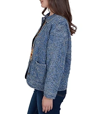 Ruby Rd. Denim Floral Stritch Point Collar Long Sleeve Button Front Jacket