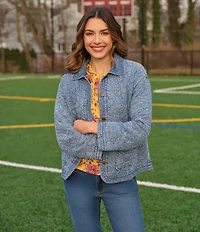 Ruby Rd. Denim Floral Stritch Point Collar Long Sleeve Button Front Jacket