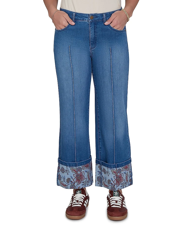Ruby Rd. Denim Relaxed Fit Wide Floral Print Cuff Ankle Jeans