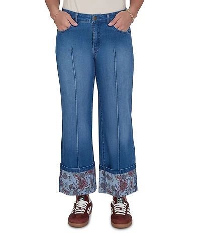 Ruby Rd. Denim Relaxed Fit Wide Floral Print Cuff Ankle Jeans