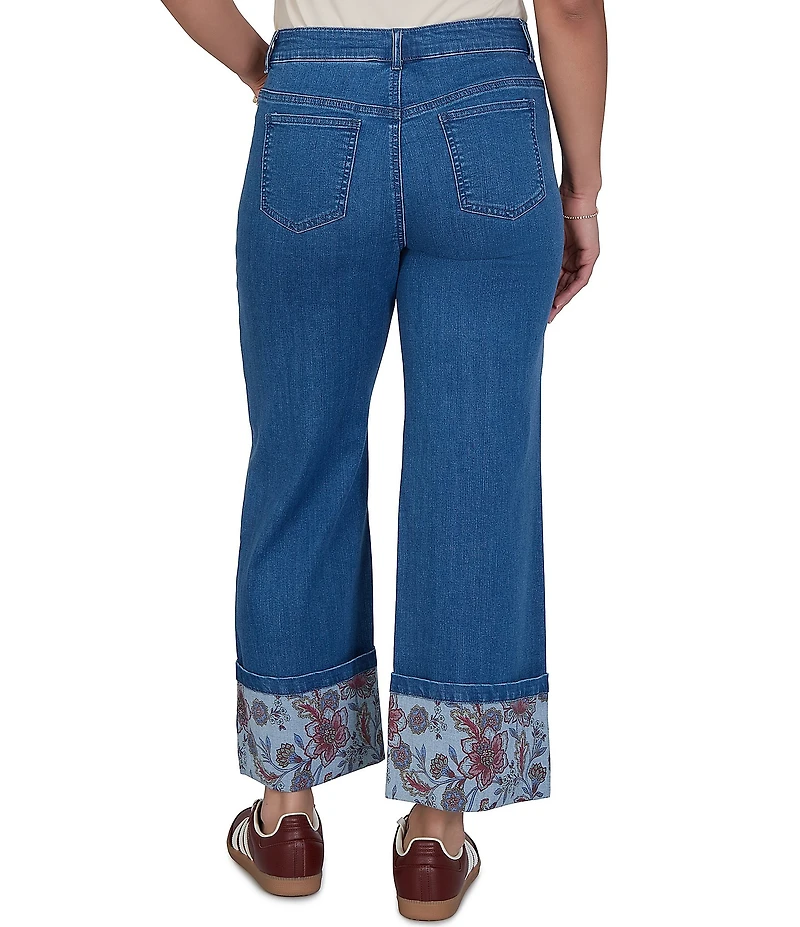 Ruby Rd. Denim Relaxed Fit Wide Floral Print Cuff Ankle Jeans