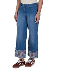 Ruby Rd. Denim Relaxed Fit Wide Floral Print Cuff Ankle Jeans