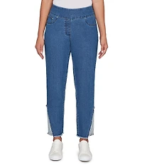 Ruby Rd. Denim Slim Leg Pull-On Striped Fabric Insert Ankle Jeans