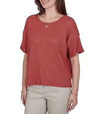 Ruby Rd. Diamond Textured Knit Scoop Neck Elbow Length Sleeve Top