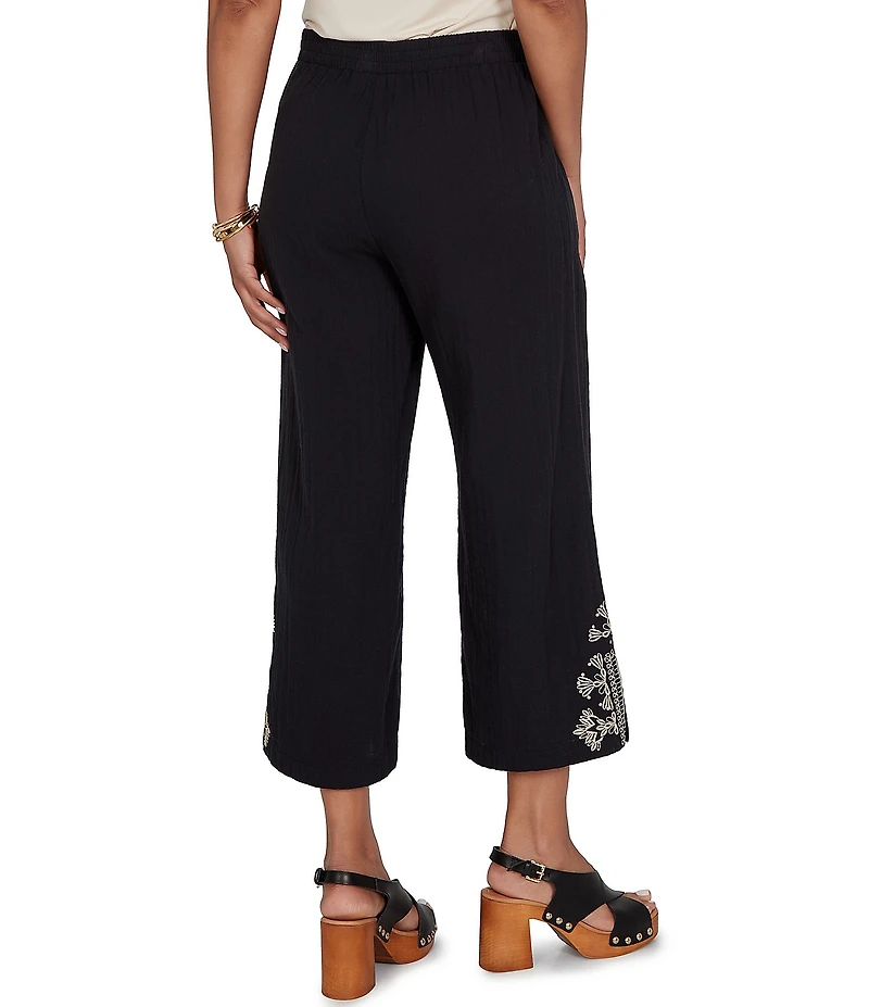 Ruby Rd. Double Cotton Gauze Intricate Embroidered Pull-On Ankle Pants