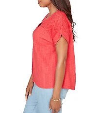 Ruby Rd. Double Gauze Woven Paisley Embroidered Button-Front Blouse