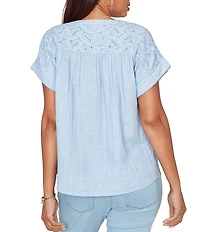 Ruby Rd. Double Gauze Woven Paisley Embroidered Button-Front Blouse