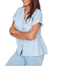 Ruby Rd. Double Gauze Woven Paisley Embroidered Button-Front Blouse