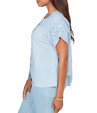 Ruby Rd. Double Gauze Woven Paisley Embroidered Button-Front Blouse