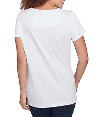 Ruby Rd. Embellished Abstract Palm Print Crew Neck Short Sleeve T-Shirt