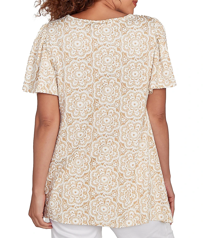 Ruby Rd. Embellished Beaded Macrame Scoop Neck Short Sleeve Top