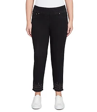 Ruby Rd. Embroidered Bead Fringe Hem Pull-On Ankle Denim Jeans
