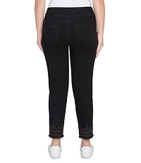 Ruby Rd. Embroidered Bead Fringe Hem Pull-On Ankle Denim Jeans