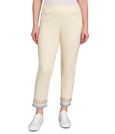 Ruby Rd. Embroidered Beaded Hem Pull-On Ankle Pants