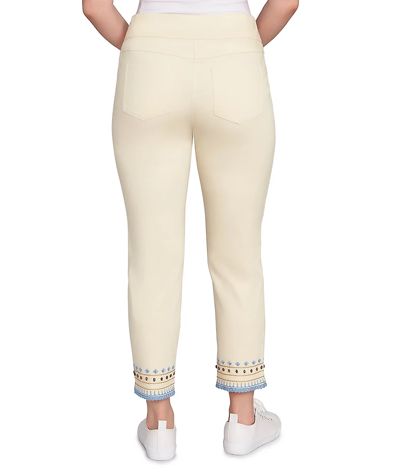 Ruby Rd. Embroidered Beaded Hem Pull-On Ankle Pants