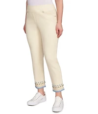 Ruby Rd. Embroidered Beaded Hem Pull-On Ankle Pants