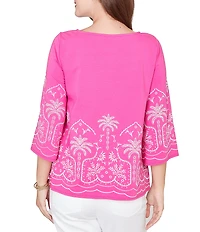 Ruby Rd. Embroidered Boat Neck 3/4 Sleeve Top