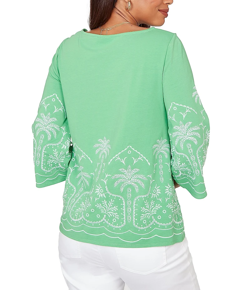 Ruby Rd. Embroidered Boat Neck 3/4 Sleeve Top