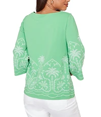 Ruby Rd. Embroidered Boat Neck 3/4 Sleeve Top