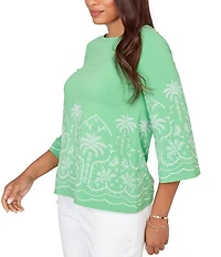 Ruby Rd. Embroidered Boat Neck 3/4 Sleeve Top