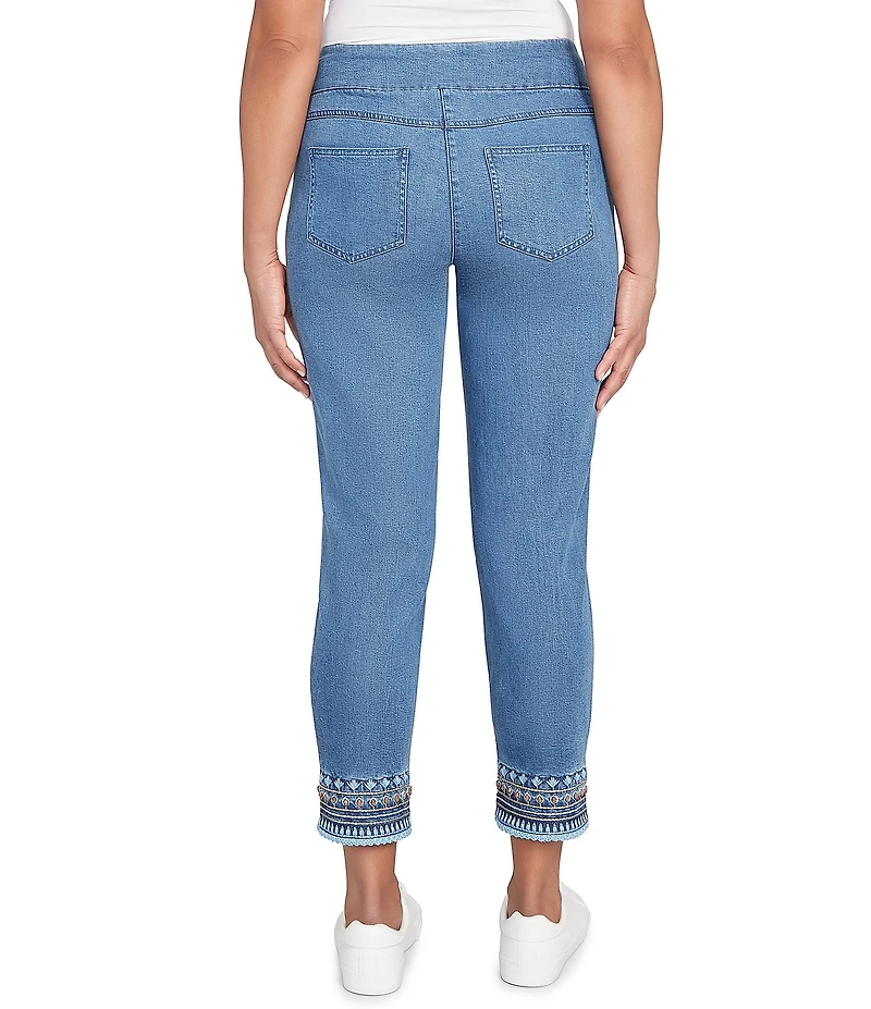Ruby Rd. Embroidered Hem Pull-On Ankle Jeans