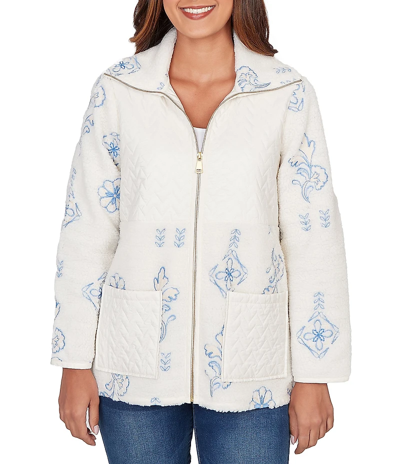 Ruby Rd. Embroidered Quilted Mock Neck Long Sleeve Jacket