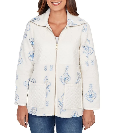Ruby Rd. Embroidered Quilted Mock Neck Long Sleeve Jacket