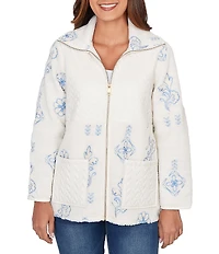 Ruby Rd. Embroidered Quilted Mock Neck Long Sleeve Jacket