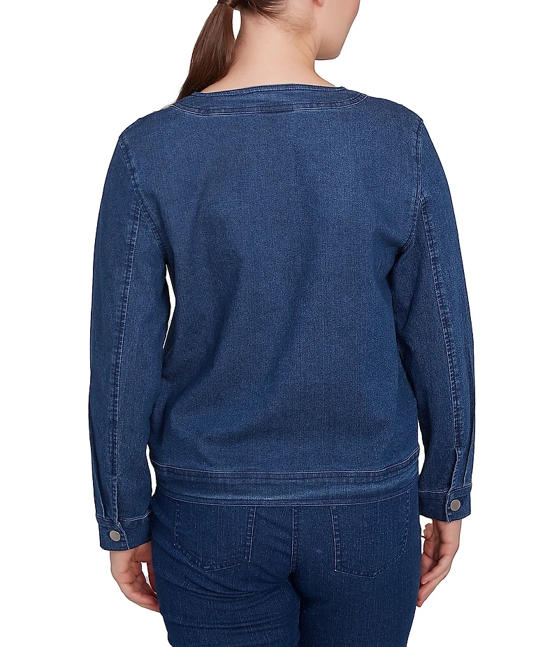 Ruby Rd. Embroidered Denim Round Neck Long Sleeve Button-Front Jacket