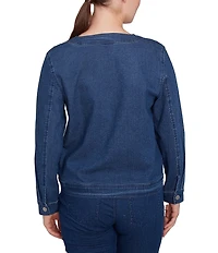 Ruby Rd. Embroidered Denim Round Neck Long Sleeve Button-Front Jacket