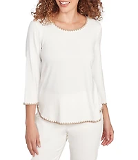 Ruby Rd. Embroidered Scoop Neck 3/4 Sleeve Soft Jersey Knit Top