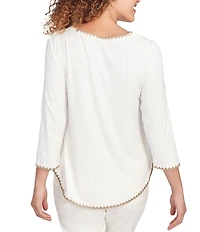 Ruby Rd. Embroidered Scoop Neck 3/4 Sleeve Soft Jersey Knit Top