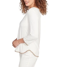 Ruby Rd. Embroidered Scoop Neck 3/4 Sleeve Soft Jersey Knit Top