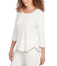 Ruby Rd. Embroidered Scoop Neck 3/4 Sleeve Soft Jersey Knit Top