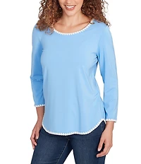 Ruby Rd. Embroidered Scoop Neck 3/4 Sleeve Soft Jersey Knit Top