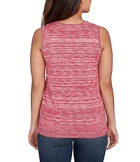 Ruby Rd. Embroidered Soft Marled Knit Scoop Neck Sleeveless Sweater Tank