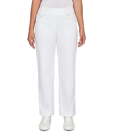 Ruby Rd. Embroidered Straight Leg Pull-On Ankle Jeans