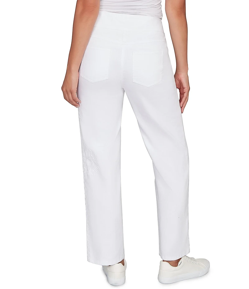 Ruby Rd. Embroidered Straight Leg Pull-On Ankle Jeans