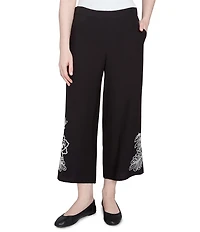 Ruby Rd. Embroidered Tropical Fern Wide Leg Pull-On Cropped Pants