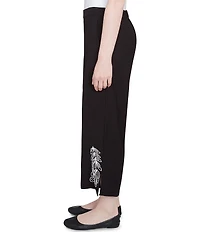 Ruby Rd. Embroidered Tropical Fern Wide Leg Pull-On Cropped Pants